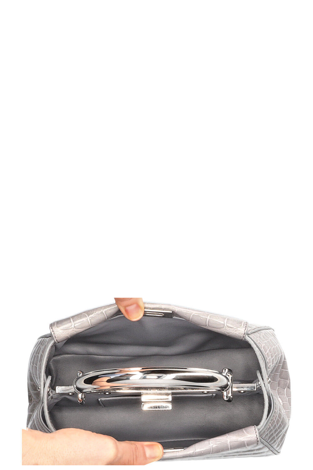 FENDI Sac Peekaboo Mini Croco Brillant Gris