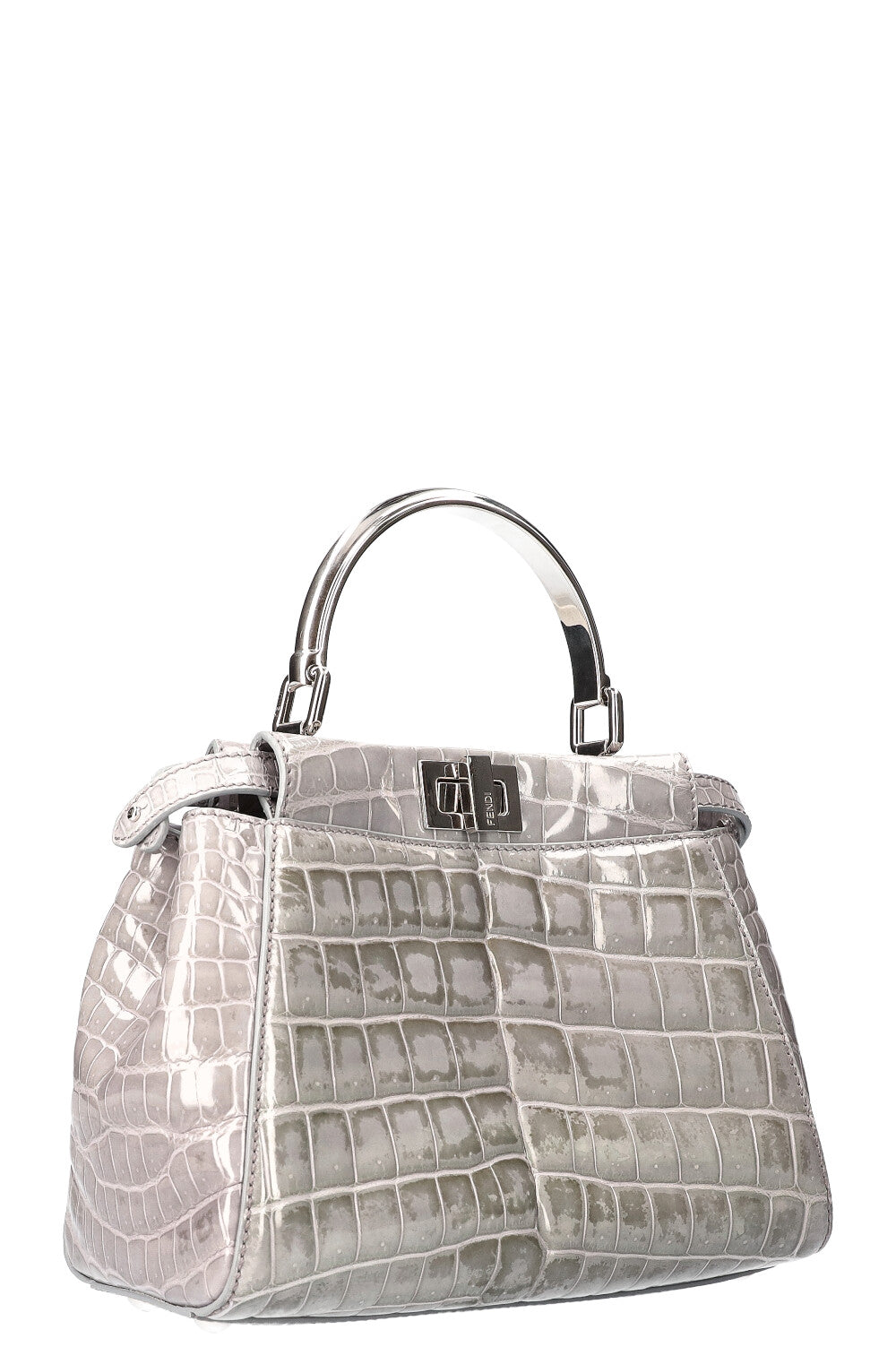FENDI Sac Peekaboo Mini Croco Brillant Gris