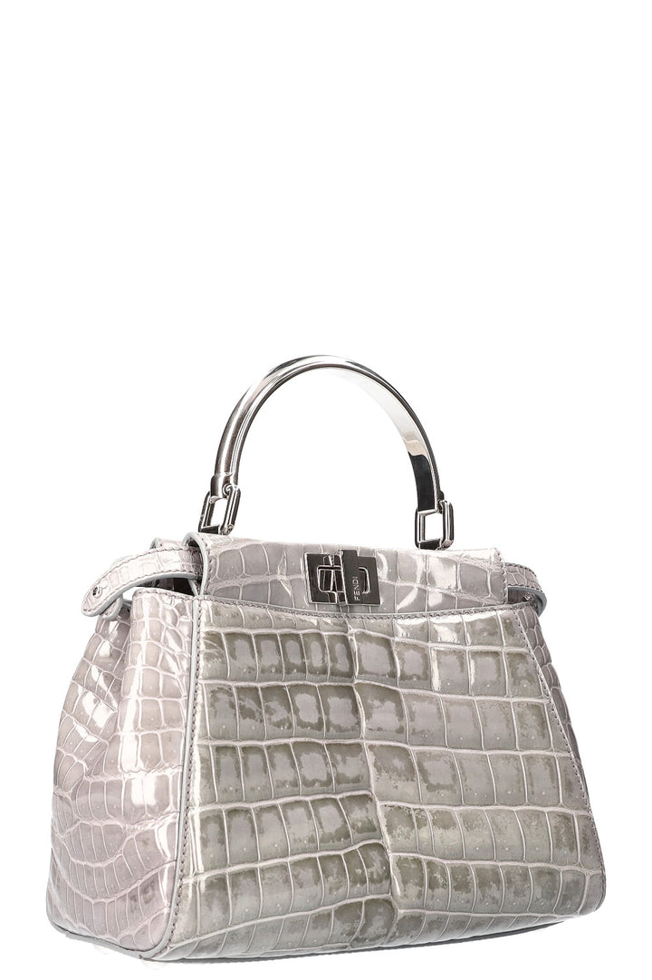 FENDI Sac Peekaboo Mini Croco Brillant Gris