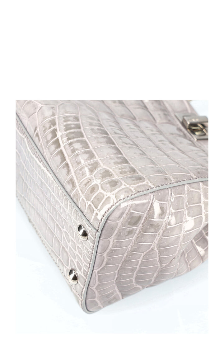 FENDI Sac Peekaboo Mini Croco Brillant Gris