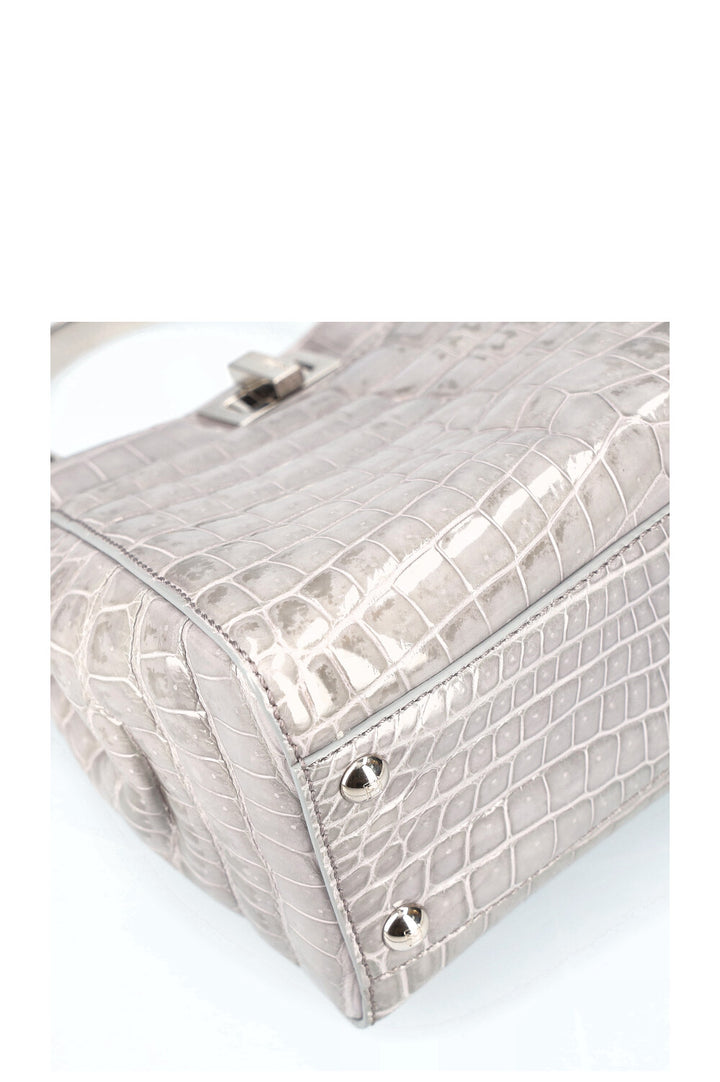 FENDI Sac Peekaboo Mini Croco Brillant Gris
