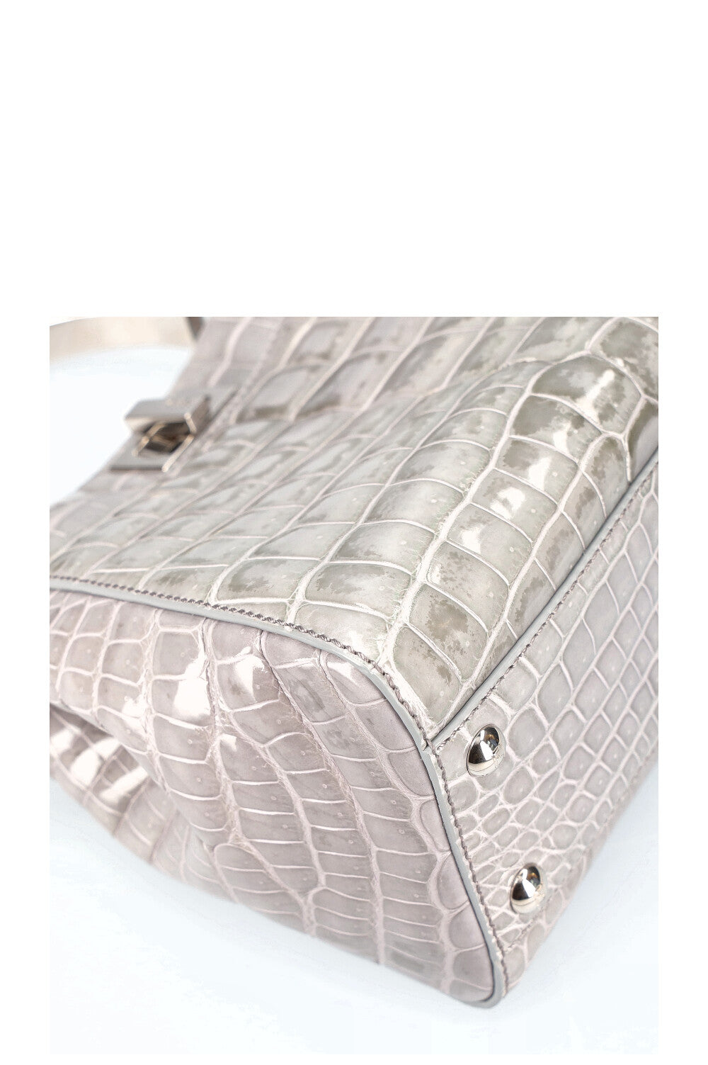 FENDI Sac Peekaboo Mini Croco Brillant Gris