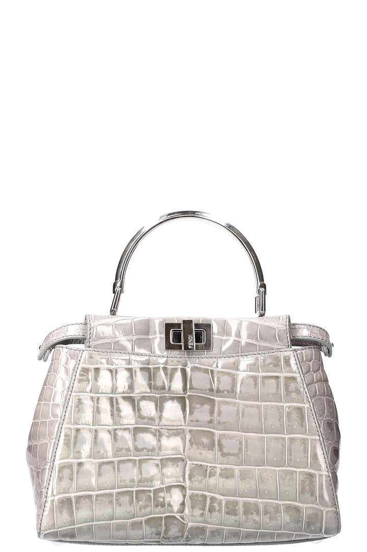 FENDI Sac Peekaboo Mini Croco Brillant Gris