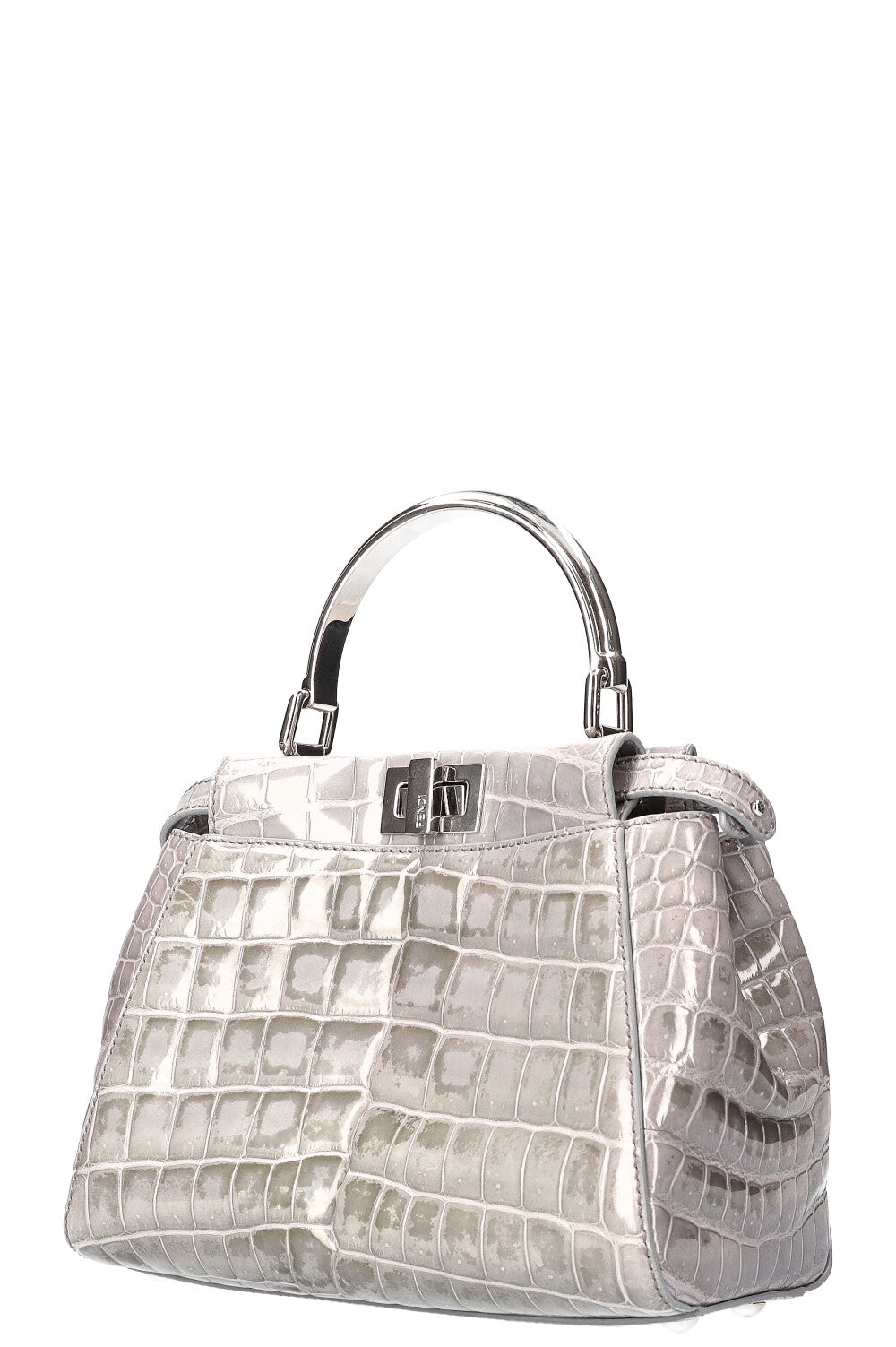 FENDI Sac Peekaboo Mini Croco Brillant Gris