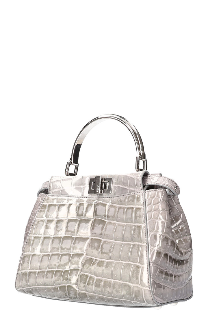FENDI Sac Peekaboo Mini Croco Brillant Gris