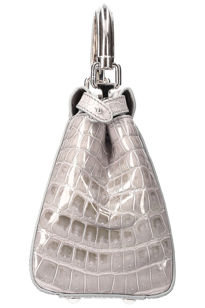 FENDI Sac Peekaboo Mini Croco Brillant Gris