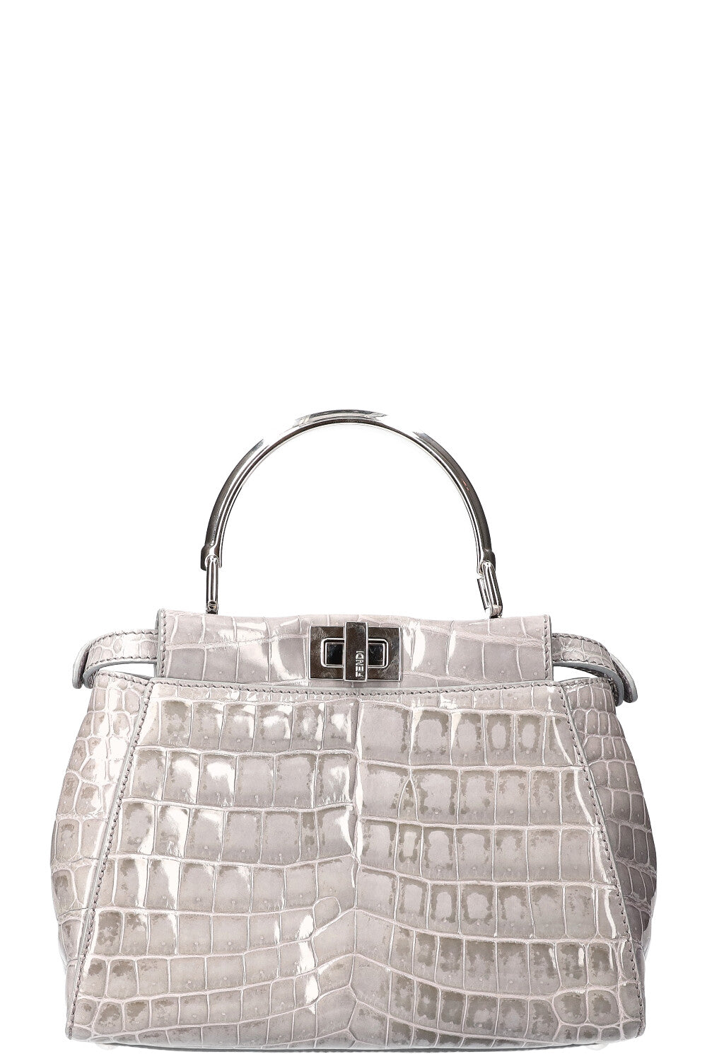 FENDI Sac Peekaboo Mini Croco Brillant Gris