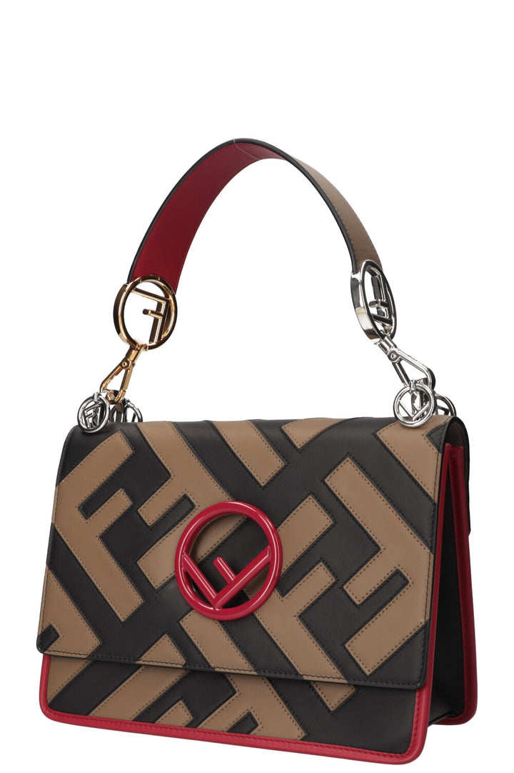 FENDI Kan I F Bag Logo Print Beige, Red & Black