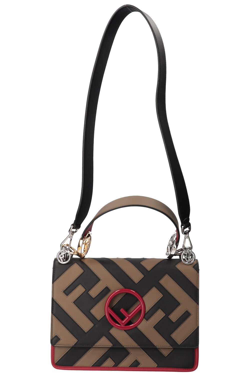 FENDI Kan I F Bag Logo Print Beige, Red & Black