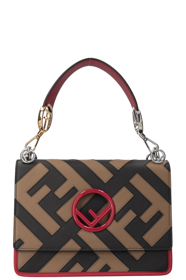 FENDI Kan I F Bag Logo Print Beige, Red & Black