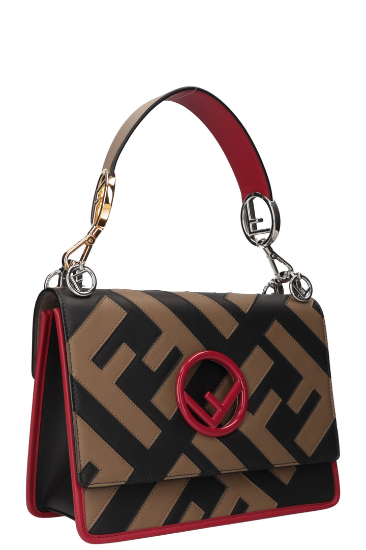 FENDI Kan I F Bag Logo Print Beige, Red & Black