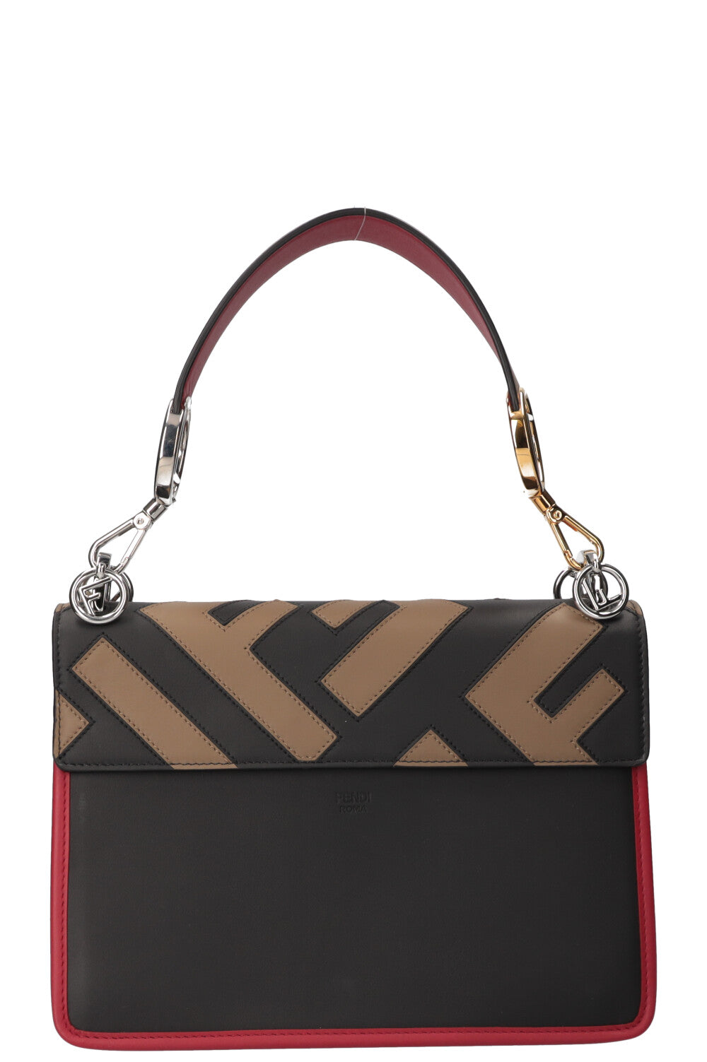 FENDI Kan I F Bag Logo Print Beige, Red & Black