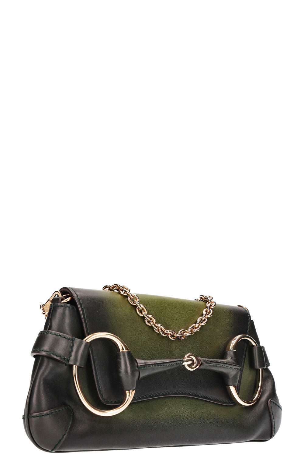 GUCCI Horsebit 1921 Clutch Green Black REAWAKE