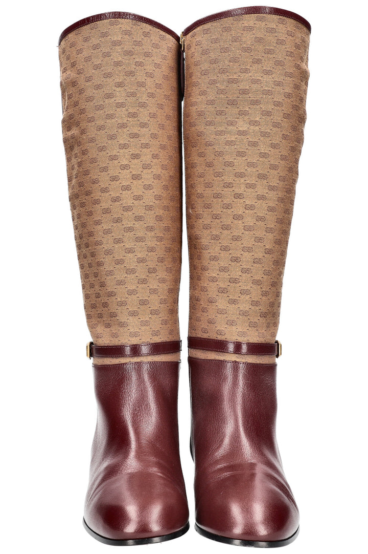 GUCCI Mini GG Canvas Leather Boots Burgundy