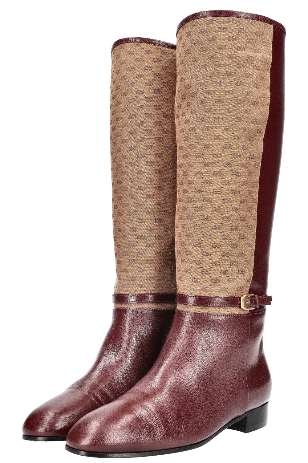 GUCCI Mini GG Canvas Leather Boots Burgundy