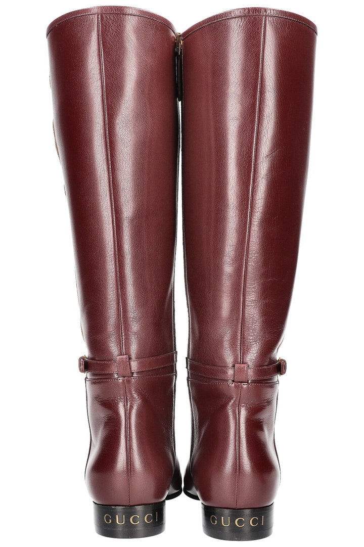 GUCCI Mini GG Canvas Leather Boots Burgundy