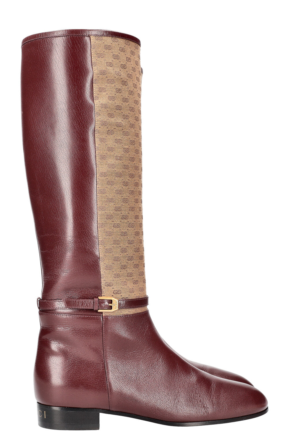 GUCCI Mini GG Canvas Leather Boots Burgundy