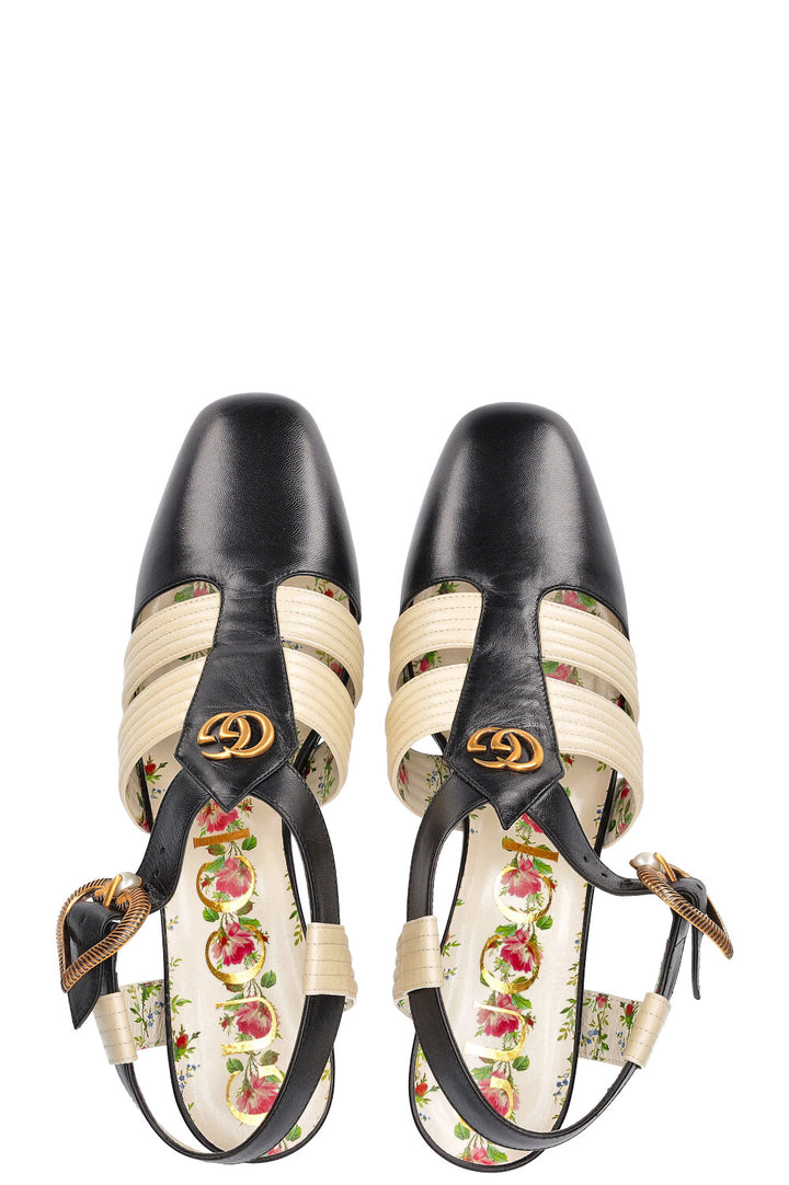 GUCCI Heels Black White Heart Buckle