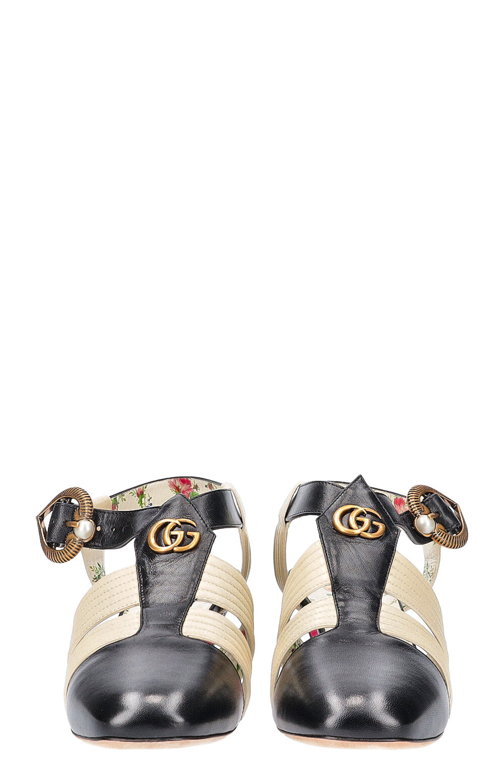 GUCCI Heels Black White Heart Buckle