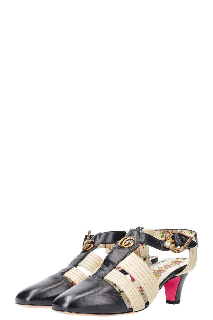 GUCCI Heels Black White Heart Buckle