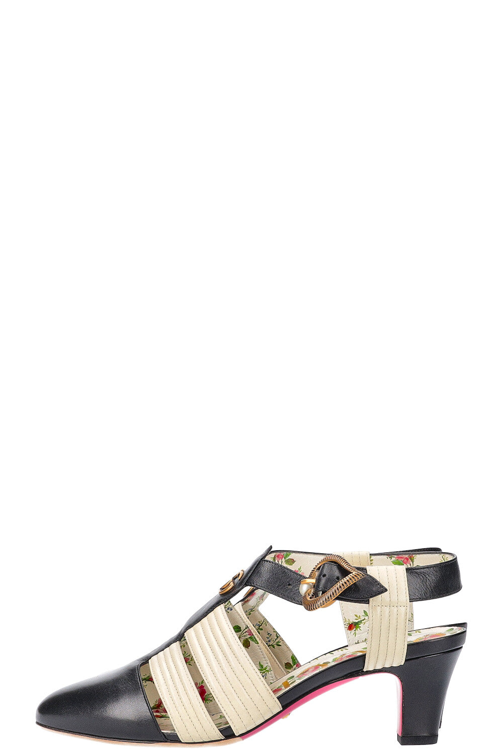 GUCCI Heels Black White Heart Buckle