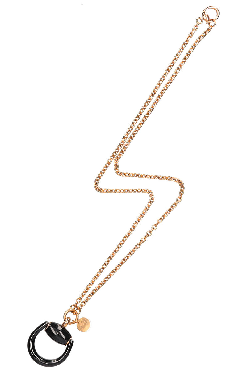 GUCCI Horsebit Necklace Gold Onyx