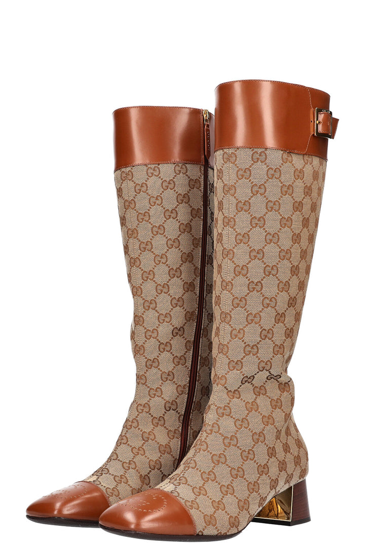 GUCCI knee-high boots GG canvas