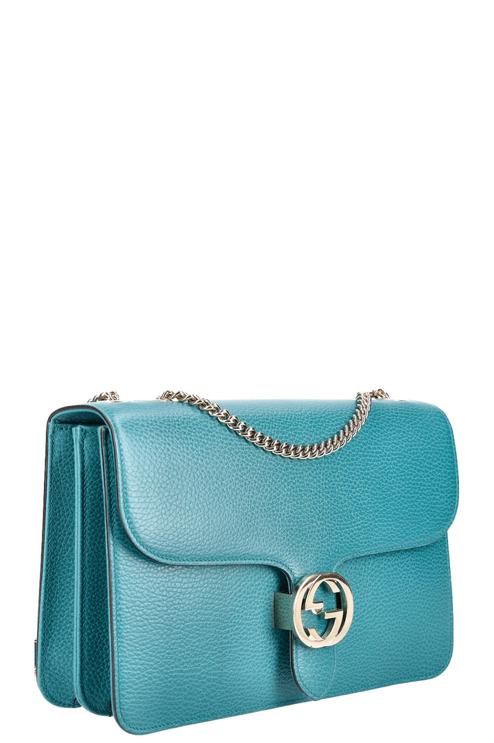 GUCCI Sac à bandoulière entrelacé Medium Turquoise