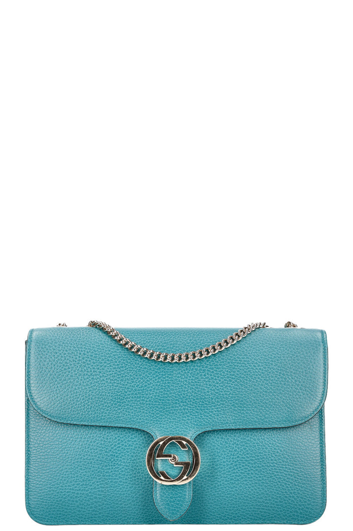 GUCCI Sac à bandoulière entrelacé Medium Turquoise