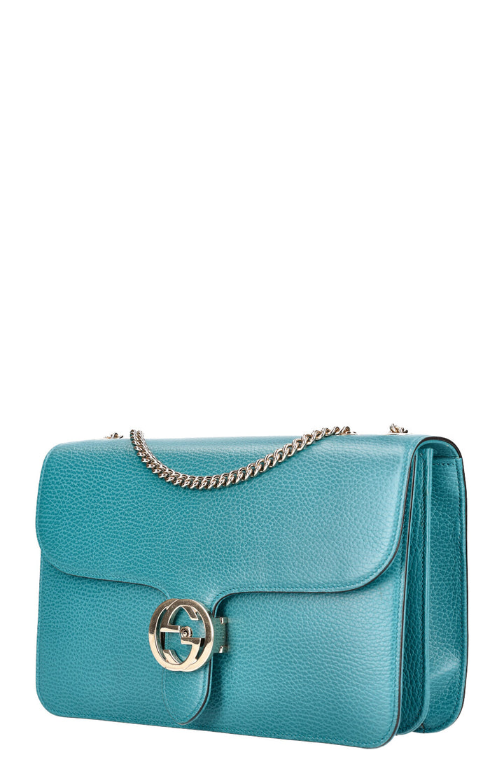 GUCCI Sac à bandoulière entrelacé Medium Turquoise