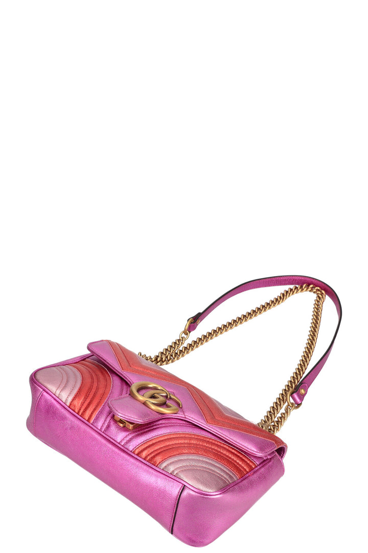 GUCCI Mini Marmont Métallisé Rose et Rouge