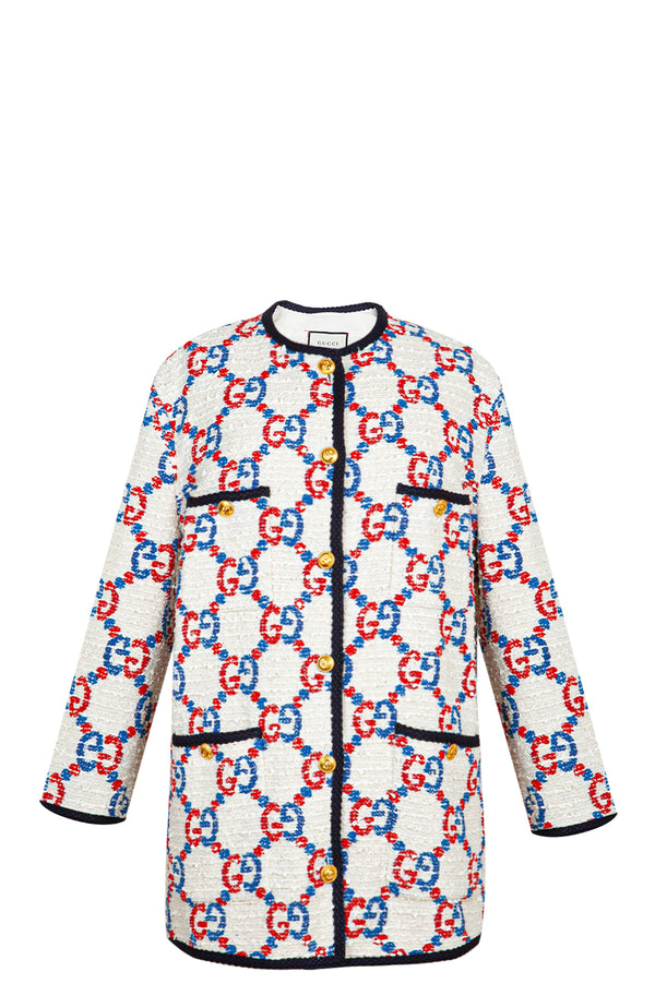 GUCCI Sylvie Tweed Jacket White Red Blue