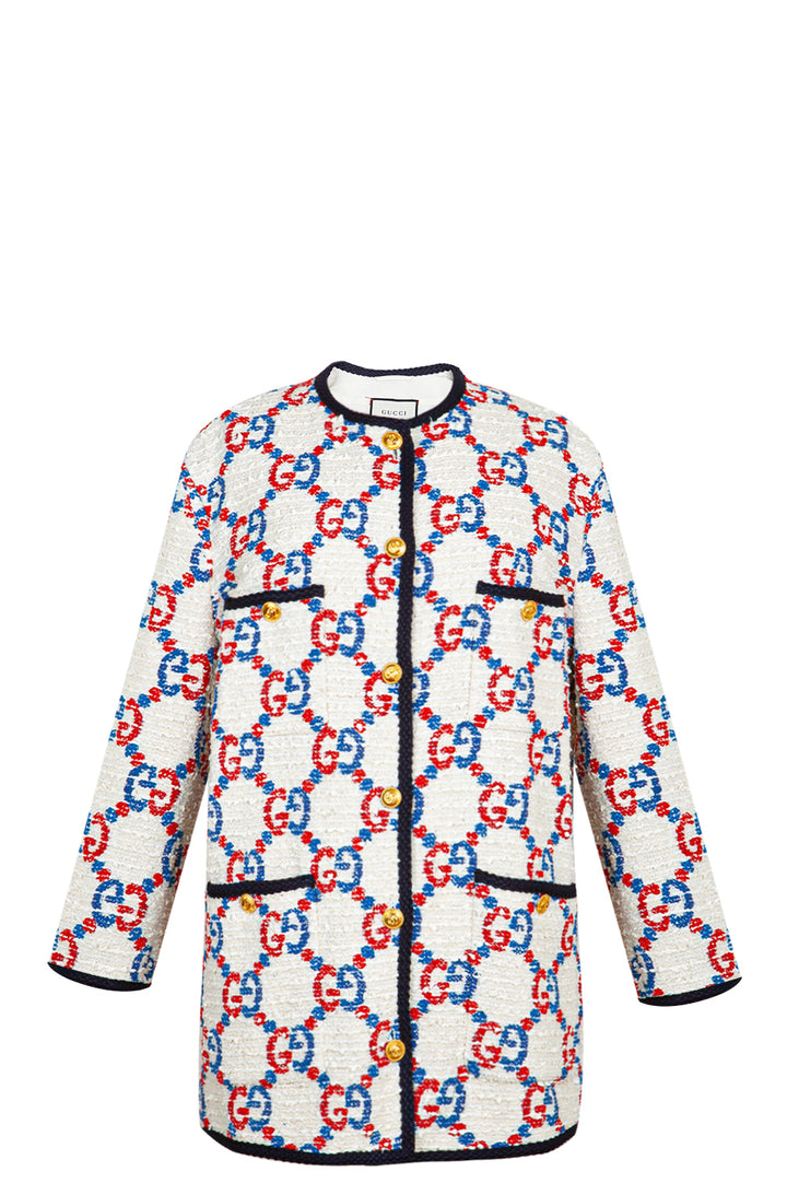 GUCCI Sylvie Tweed Jacket White Red Blue