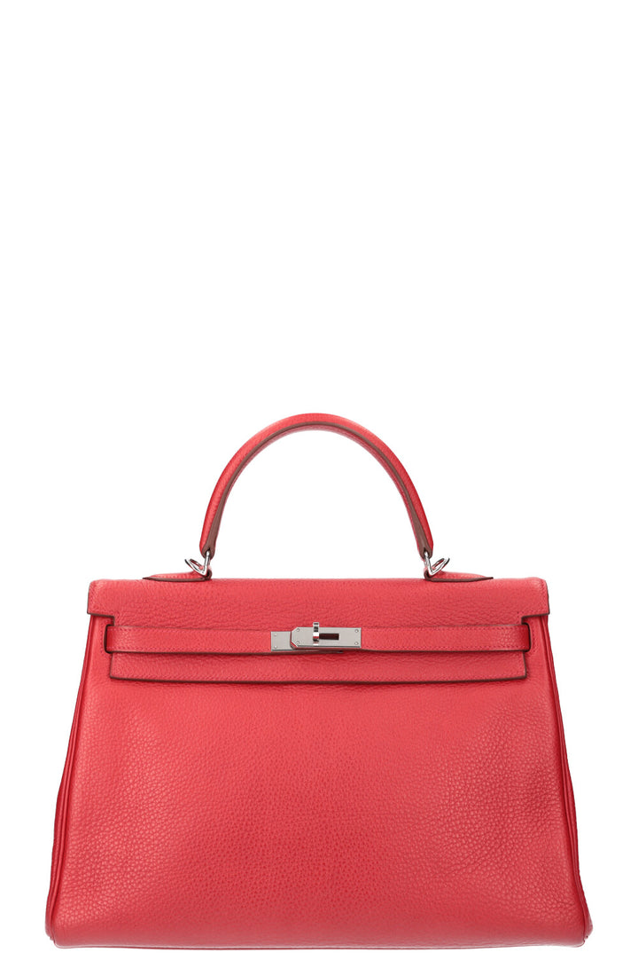 HERMÈS Kelly Bag 35 Palladium Hardware Togo Red