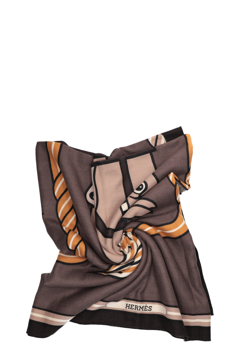 HERMÈS Quadrige Cashmere Throw Blanket Beige & Black