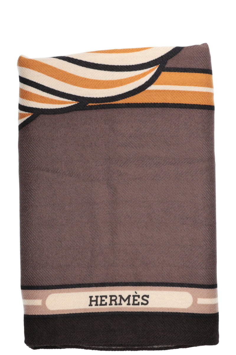 HERMÈS Quadrige Cashmere Throw Blanket Beige & Black