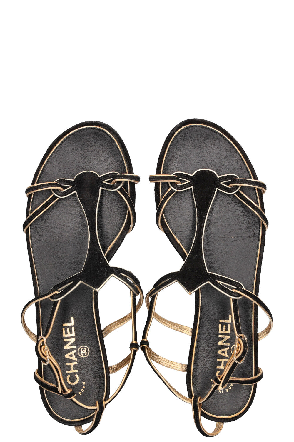 CHANEL Flats Black Gold