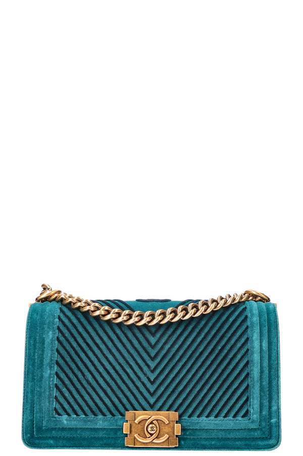 CHANEL Sac Boy Velours Pétrole