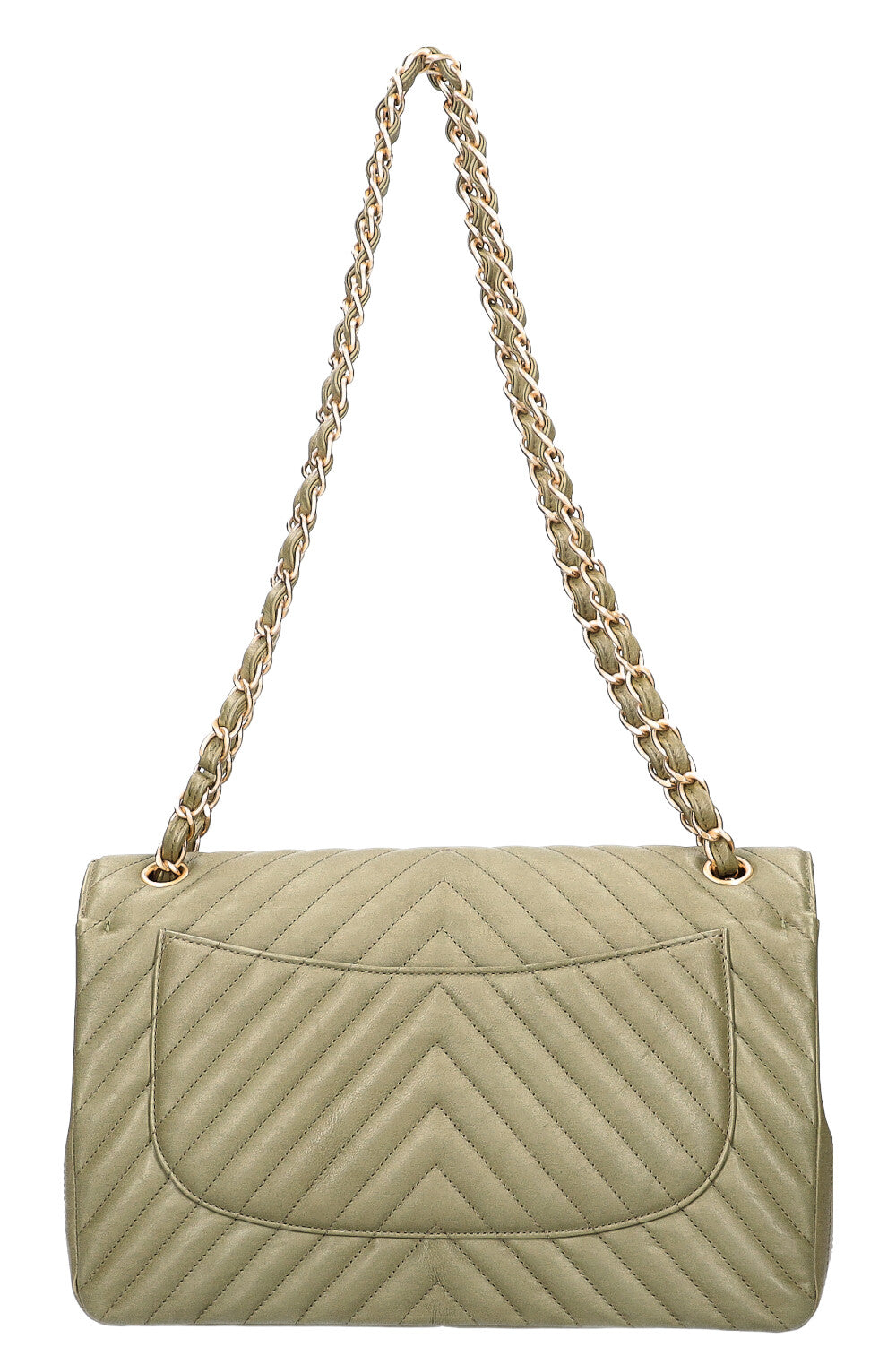 CHANEL Large Double Flap Bag Chevron Olive Green