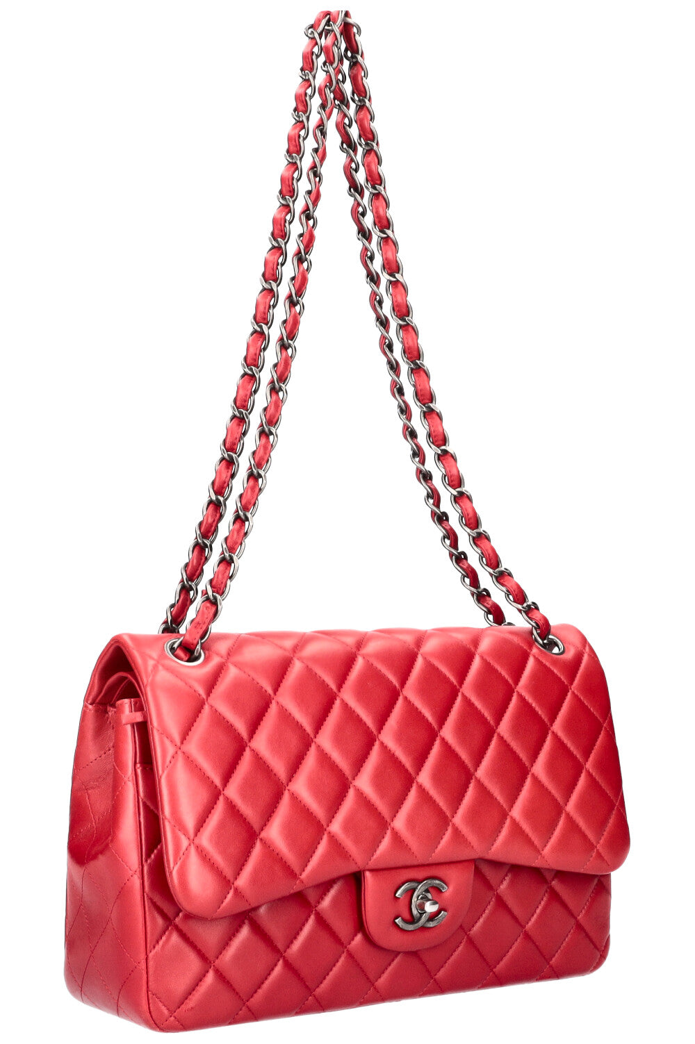 CHANEL Large Double Flap Bag Lambskin Red