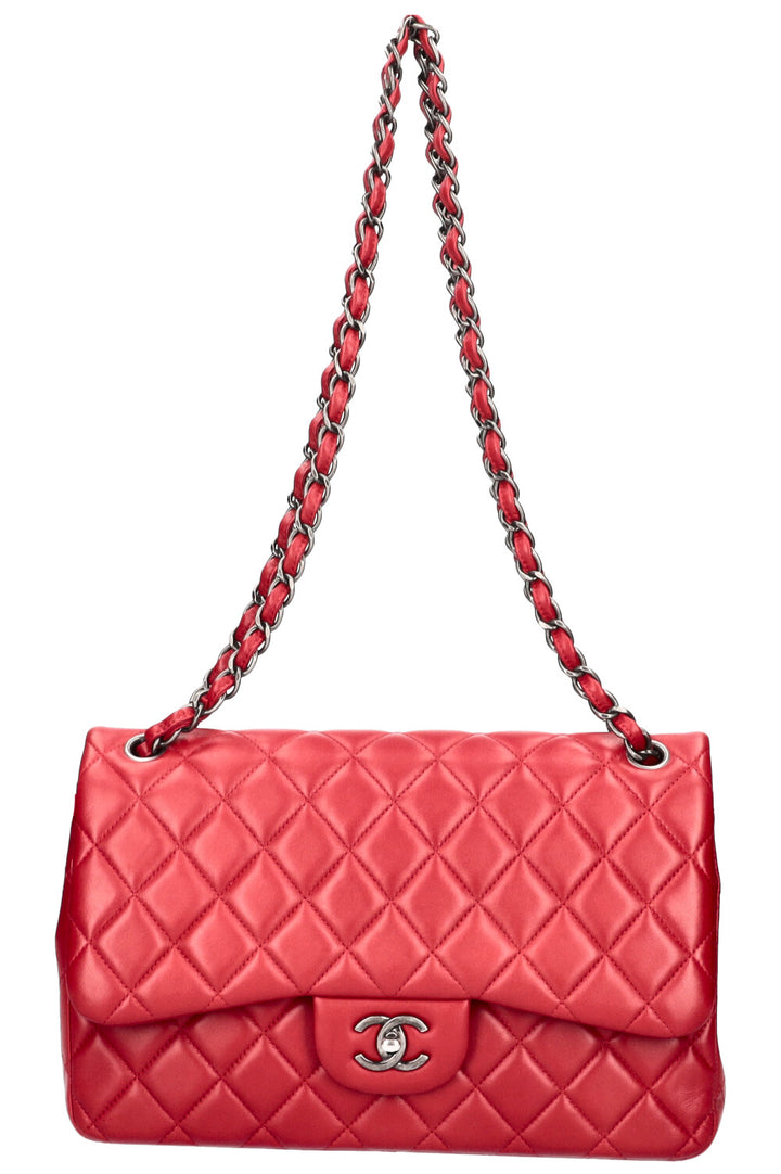 CHANEL Large Double Flap Bag Lambskin Red