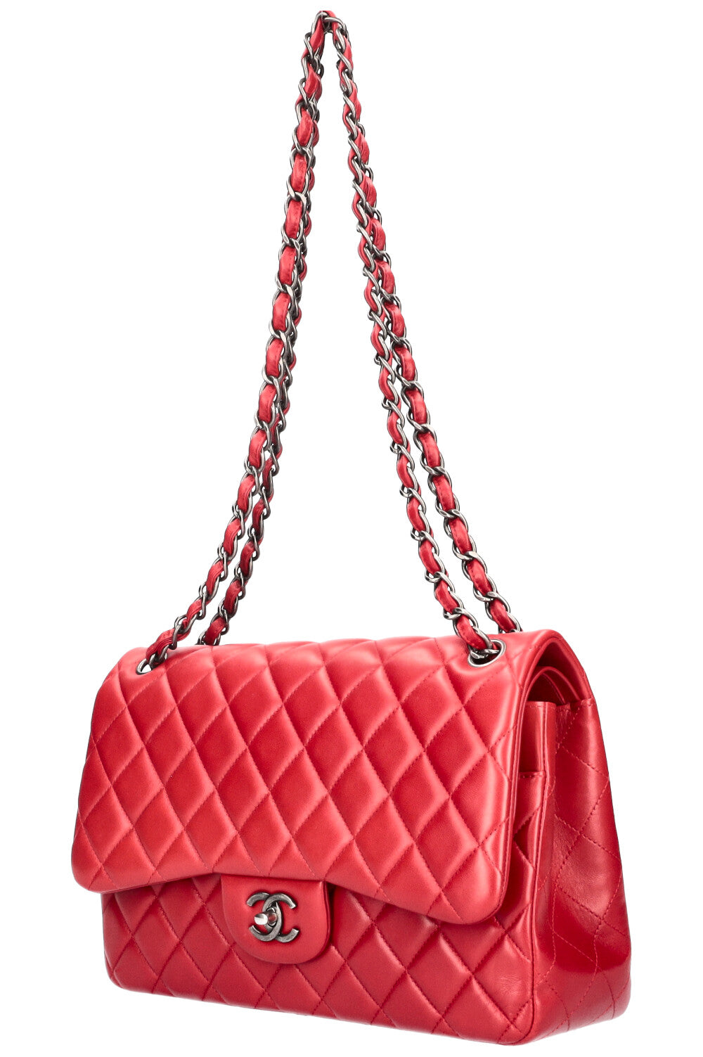 CHANEL Large Double Flap Bag Lambskin Red