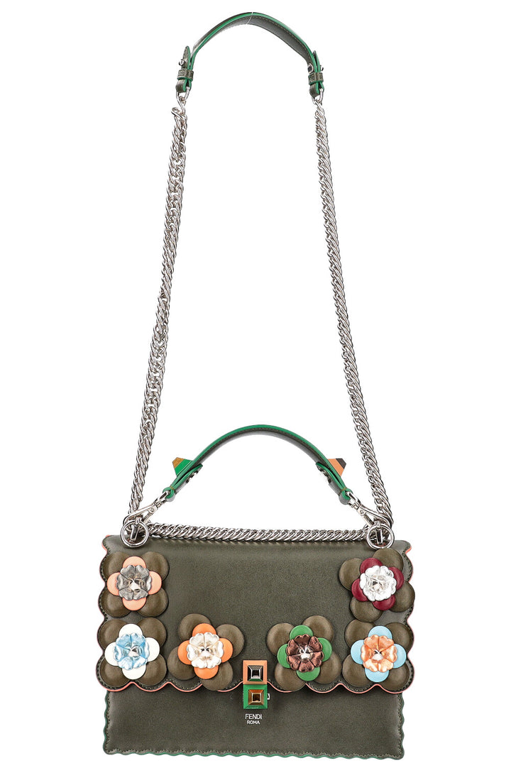 FENDI Flowerland Kan I Bag Embellished Leather Bag Green