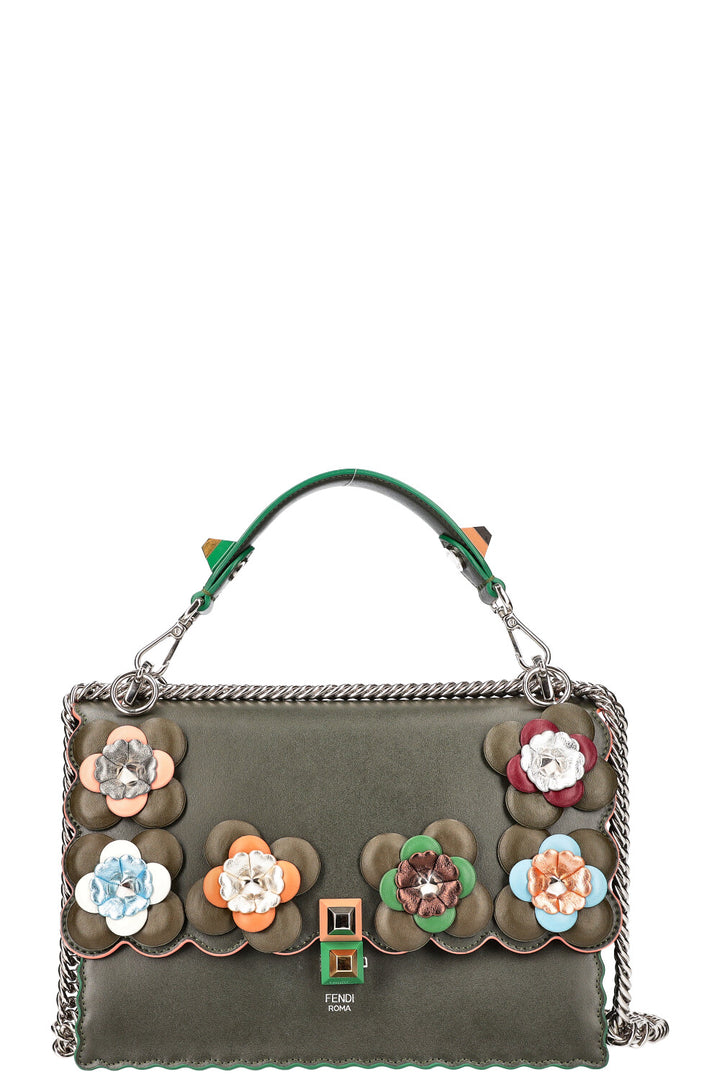 FENDI Flowerland Kan I Bag Sac en cuir orné Vert