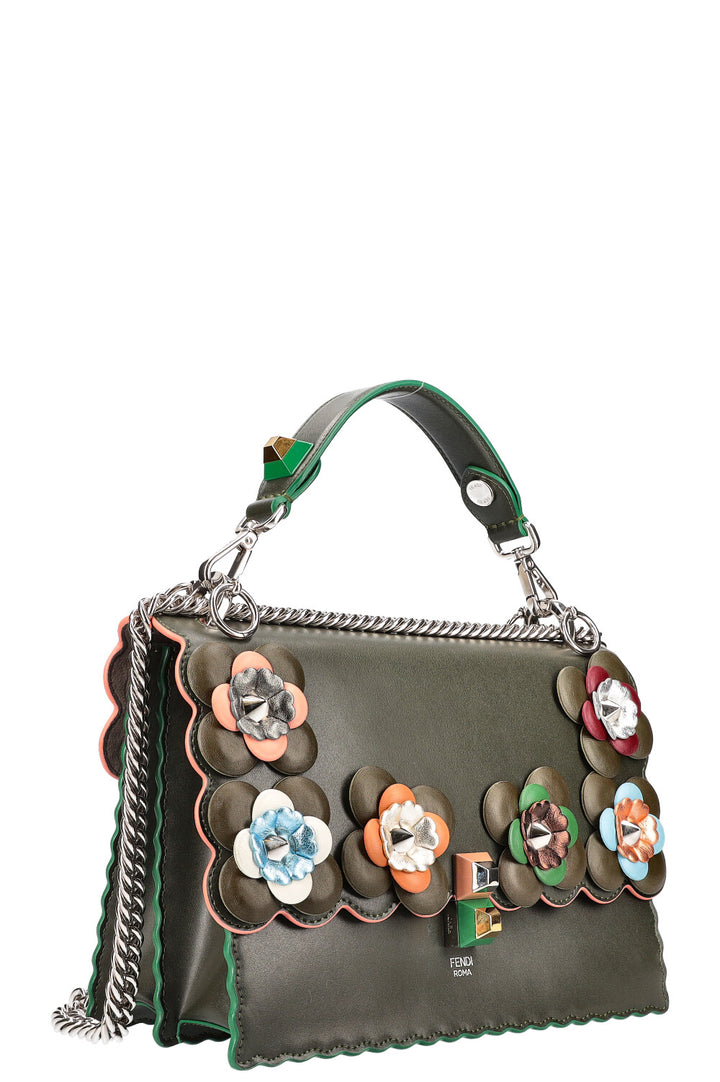 FENDI Flowerland Kan I Bag Embellished Leather Bag Green