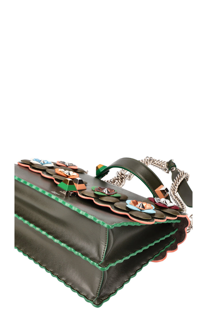 FENDI Flowerland Kan I Bag Embellished Leather Bag Green