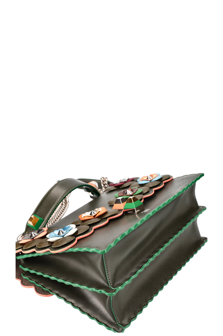 FENDI Flowerland Kan I Bag Embellished Leather Bag Green