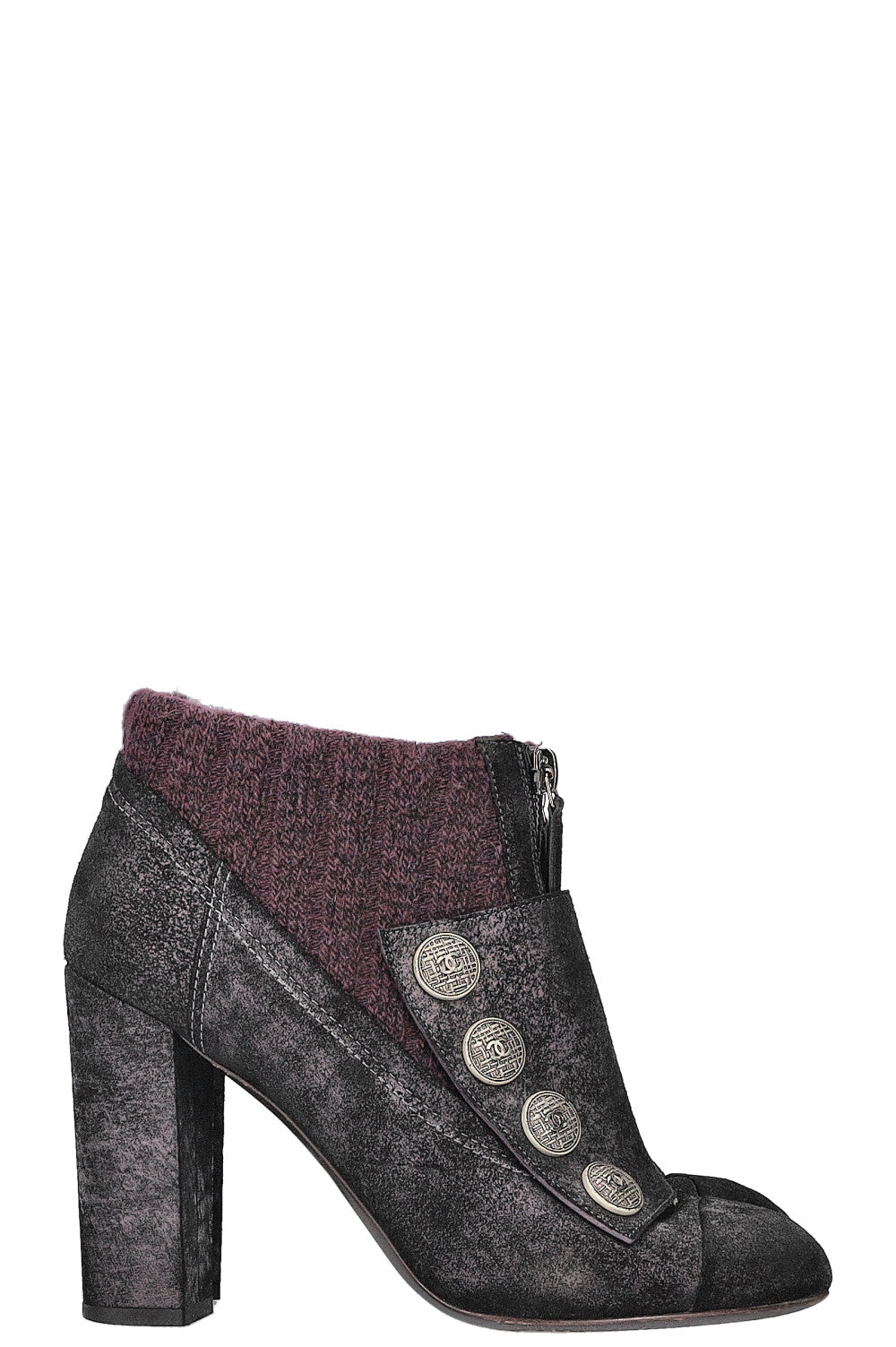 CHANEL Knit CC Flap Irredescent Ankle Boots Purple