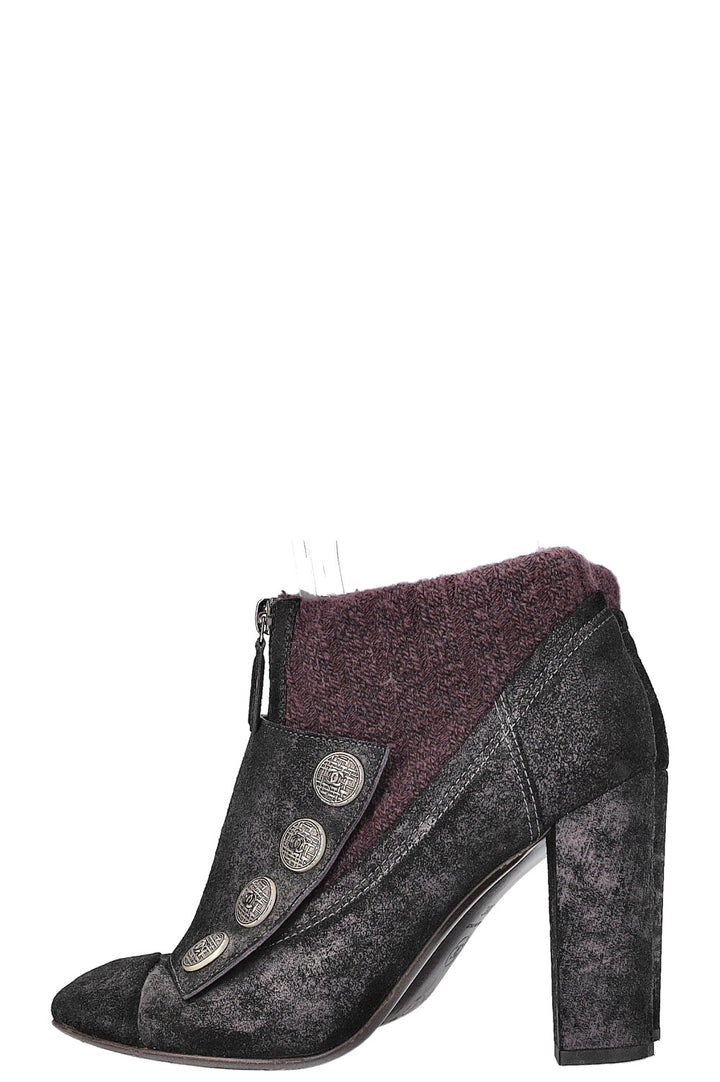 CHANEL Knit CC Flap Irredescent Ankle Boots Purple