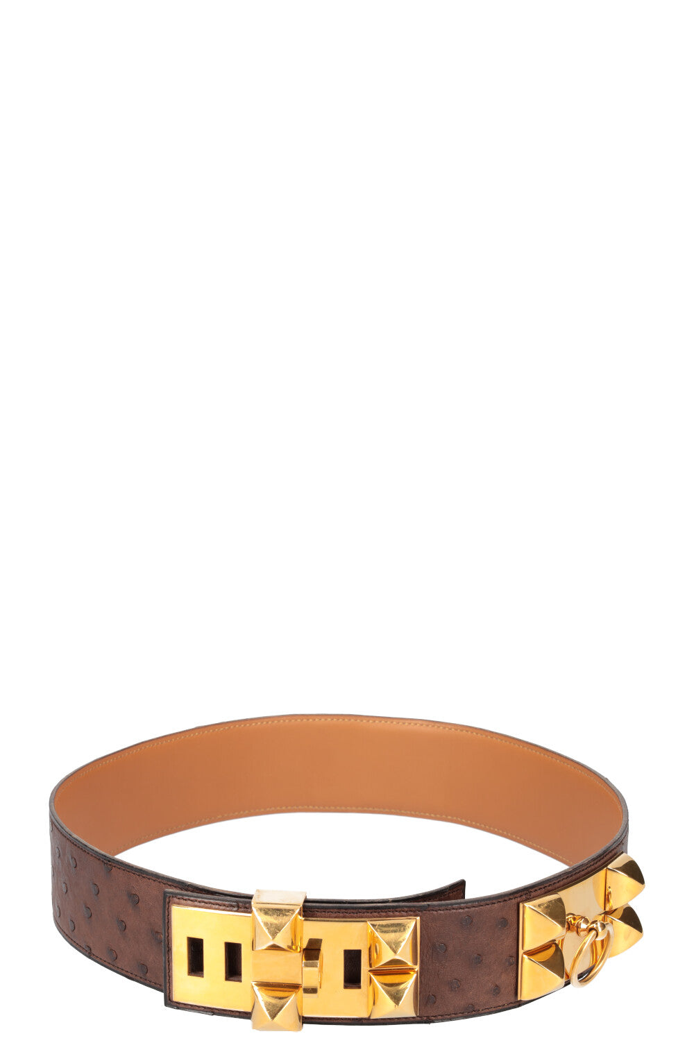 Hermès Collier de Chien Belt Ostrich Brown 